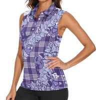 Purple Palaka Hawaii Cowboy Christmas Women Sleeveless Polo Shirt Paniolo Mix Maile Lei LT7 - Polynesian Pride