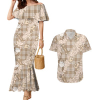 Khaki Palaka Hawaii Cowboy Christmas Couples Matching Mermaid Dress and Hawaiian Shirt Paniolo Mix Maile Lei LT7 Beige - Polynesian Pride