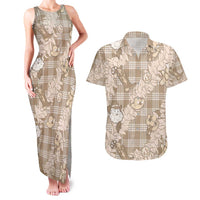 Khaki Palaka Hawaii Cowboy Christmas Couples Matching Tank Maxi Dress and Hawaiian Shirt Paniolo Mix Maile Lei LT7 Beige - Polynesian Pride