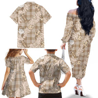 Khaki Palaka Hawaii Cowboy Christmas Family Matching Off The Shoulder Long Sleeve Dress and Hawaiian Shirt Paniolo Mix Maile Lei LT7 - Polynesian Pride