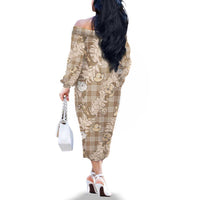 Khaki Palaka Hawaii Cowboy Christmas Family Matching Off The Shoulder Long Sleeve Dress and Hawaiian Shirt Paniolo Mix Maile Lei LT7 - Polynesian Pride