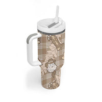 Khaki Palaka Hawaii Cowboy Christmas Tumbler With Handle Paniolo Mix Maile Lei - Polynesian Pride