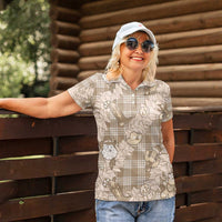 Khaki Palaka Hawaii Cowboy Christmas Women Polo Shirt Paniolo Mix Maile Lei - Polynesian Pride