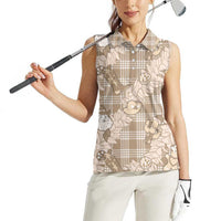 Khaki Palaka Hawaii Cowboy Christmas Women Sleeveless Polo Shirt Paniolo Mix Maile Lei - Polynesian Pride