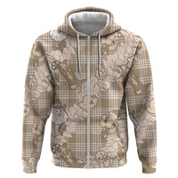 Khaki Palaka Hawaii Cowboy Christmas Zip Hoodie Paniolo Mix Maile Lei - Polynesian Pride