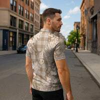 Khaki Palaka Hawaii Cowboy Christmas Zipper Polo Shirt Paniolo Mix Maile Lei - Polynesian Pride