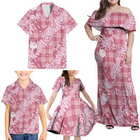 Pink Palaka Hawaii Cowboy Christmas Family Matching Off Shoulder Maxi Dress and Hawaiian Shirt Paniolo Mix Maile Lei LT7 - Polynesian Pride