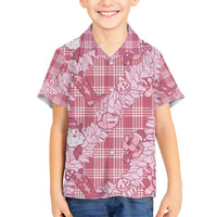 Pink Palaka Hawaii Cowboy Christmas Family Matching Off Shoulder Maxi Dress and Hawaiian Shirt Paniolo Mix Maile Lei LT7 Son's Shirt Pink - Polynesian Pride