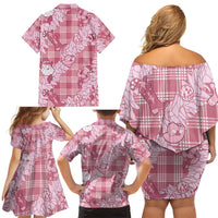 Pink Palaka Hawaii Cowboy Christmas Family Matching Off Shoulder Short Dress and Hawaiian Shirt Paniolo Mix Maile Lei LT7 - Polynesian Pride