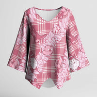 Pink Palaka Hawaii Cowboy Christmas Kimono Sleeve Blouse Paniolo Mix Maile Lei - Polynesian Pride