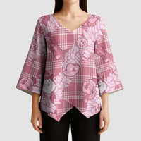 Pink Palaka Hawaii Cowboy Christmas Kimono Sleeve Blouse Paniolo Mix Maile Lei - Polynesian Pride
