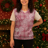 Pink Palaka Hawaii Cowboy Christmas Knitted V-Neck Vest Paniolo Mix Maile Lei - Polynesian Pride