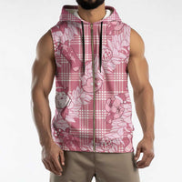 Pink Palaka Hawaii Cowboy Christmas Sleeveless Zip Hoodie Paniolo Mix Maile Lei - Polynesian Pride