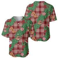 Red Palaka Hawaii Cowboy Christmas Baseball Jersey Paniolo Mix Maile Lei - Polynesian Pride