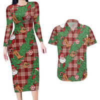 Red Palaka Hawaii Cowboy Christmas Couples Matching Long Sleeve Bodycon Dress and Hawaiian Shirt Paniolo Mix Maile Lei LT7 Red - Polynesian Pride