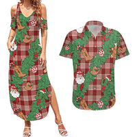 Red Palaka Hawaii Cowboy Christmas Couples Matching Summer Maxi Dress and Hawaiian Shirt Paniolo Mix Maile Lei LT7 Red - Polynesian Pride