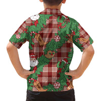 Red Palaka Hawaii Cowboy Christmas Family Matching Long Sleeve Bodycon Dress and Hawaiian Shirt Paniolo Mix Maile Lei LT7 - Polynesian Pride