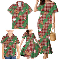 Red Palaka Hawaii Cowboy Christmas Family Matching Mermaid Dress and Hawaiian Shirt Paniolo Mix Maile Lei LT7 - Polynesian Pride