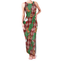 Red Palaka Hawaii Cowboy Christmas Family Matching Tank Maxi Dress and Hawaiian Shirt Paniolo Mix Maile Lei LT7 Mom's Dress Red - Polynesian Pride
