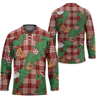 Red Palaka Hawaii Cowboy Christmas Hockey Jersey Paniolo Mix Maile Lei - Polynesian Pride