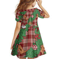 Red Palaka Hawaii Cowboy Christmas Kid Short Sleeve Dress Paniolo Mix Maile Lei - Polynesian Pride