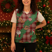 Red Palaka Hawaii Cowboy Christmas Knitted V-Neck Vest Paniolo Mix Maile Lei - Polynesian Pride
