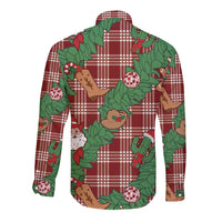 Red Palaka Hawaii Cowboy Christmas Long Sleeve Button Shirt Paniolo Mix Maile Lei - Polynesian Pride