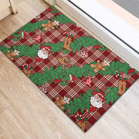 Red Palaka Hawaii Cowboy Christmas Rubber Doormat Paniolo Mix Maile Lei - Polynesian Pride