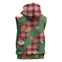 Red Palaka Hawaii Cowboy Christmas Sleeveless Zip Hoodie Paniolo Mix Maile Lei - Polynesian Pride