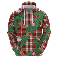 Red Palaka Hawaii Cowboy Christmas Zip Hoodie Paniolo Mix Maile Lei - Polynesian Pride