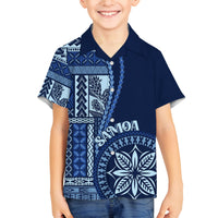Samoa Siapo Motif Family Matching Long Sleeve Bodycon Dress and Hawaiian Shirt Classic Style - Bue Ver LT7 Son's Shirt Blue - Polynesian Pride