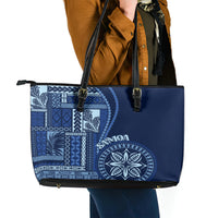 Samoa Siapo Motif Leather Tote Bag Classic Style - Bue Ver LT7 - Polynesian Pride