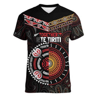 Aotearoa and Australia Indigenous Women V-Neck T-Shirt Stand Together For Te Tiriti