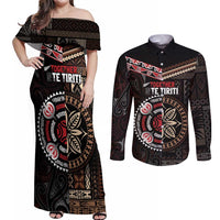 Aotearoa and Samoa Together For Te Tiriti Couples Matching Off Shoulder Maxi Dress and Long Sleeve Button Shirt Kowhaiwhai Mix Siapo