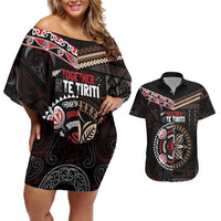 Aotearoa and Samoa Together For Te Tiriti Couples Matching Off Shoulder Short Dress and Hawaiian Shirt Kowhaiwhai Mix Siapo