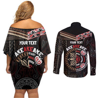 Aotearoa and Samoa Together For Te Tiriti Couples Matching Off Shoulder Short Dress and Long Sleeve Button Shirt Kowhaiwhai Mix Siapo