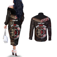Aotearoa and Samoa Together For Te Tiriti Couples Matching Off The Shoulder Long Sleeve Dress and Long Sleeve Button Shirt Kowhaiwhai Mix Siapo