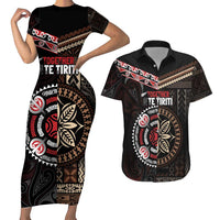 Aotearoa and Samoa Together For Te Tiriti Couples Matching Short Sleeve Bodycon Dress and Hawaiian Shirt Kowhaiwhai Mix Siapo LT7 Black - Polynesian Pride