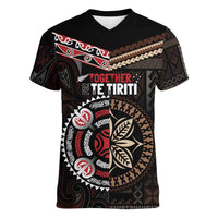 Aotearoa and Samoa Together For Te Tiriti Women V-Neck T-Shirt Kowhaiwhai Mix Siapo