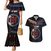 Aotearoa and Samoa Together For Te Tiriti Couples Matching Mermaid Dress and Hawaiian Shirt Kowhaiwhai Mix Siapo - Flag Color LT7 Black - Polynesian Pride