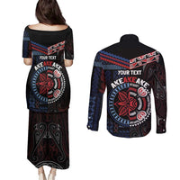 Aotearoa and Samoa Together For Te Tiriti Couples Matching Puletasi and Long Sleeve Button Shirt Kowhaiwhai Mix Siapo - Flag Color