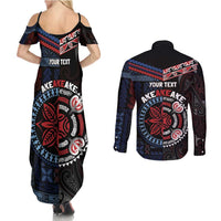 Aotearoa and Samoa Together For Te Tiriti Couples Matching Summer Maxi Dress and Long Sleeve Button Shirt Kowhaiwhai Mix Siapo - Flag Color