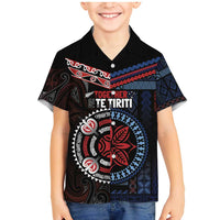 Aotearoa and Samoa Together For Te Tiriti Family Matching Mermaid Dress and Hawaiian Shirt Kowhaiwhai Mix Siapo - Flag Color LT7 Son's Shirt Black - Polynesian Pride