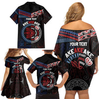 Aotearoa and Samoa Together For Te Tiriti Family Matching Off Shoulder Short Dress and Hawaiian Shirt Kowhaiwhai Mix Siapo - Flag Color LT7 - Polynesian Pride