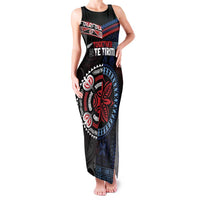 Aotearoa and Samoa Together For Te Tiriti Family Matching Tank Maxi Dress and Hawaiian Shirt Kowhaiwhai Mix Siapo - Flag Color LT7 Mom's Dress Black - Polynesian Pride