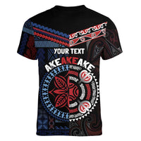 Aotearoa and Samoa Together For Te Tiriti Women V-Neck T-Shirt Kowhaiwhai Mix Siapo - Flag Color