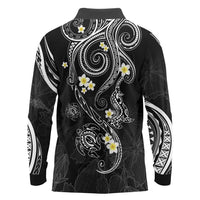 Polynesia Tribal Long Sleeve Polo Shirt Tentacles Plumeria