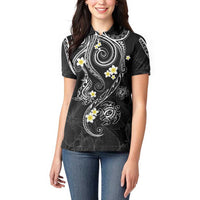 Polynesia Tribal Women Polo Shirt Tentacles Plumeria