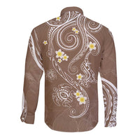 Polynesia Tribal Long Sleeve Button Shirt Mocha Plumeria Tentacles
