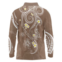 Polynesia Tribal Long Sleeve Polo Shirt Mocha Plumeria Tentacles